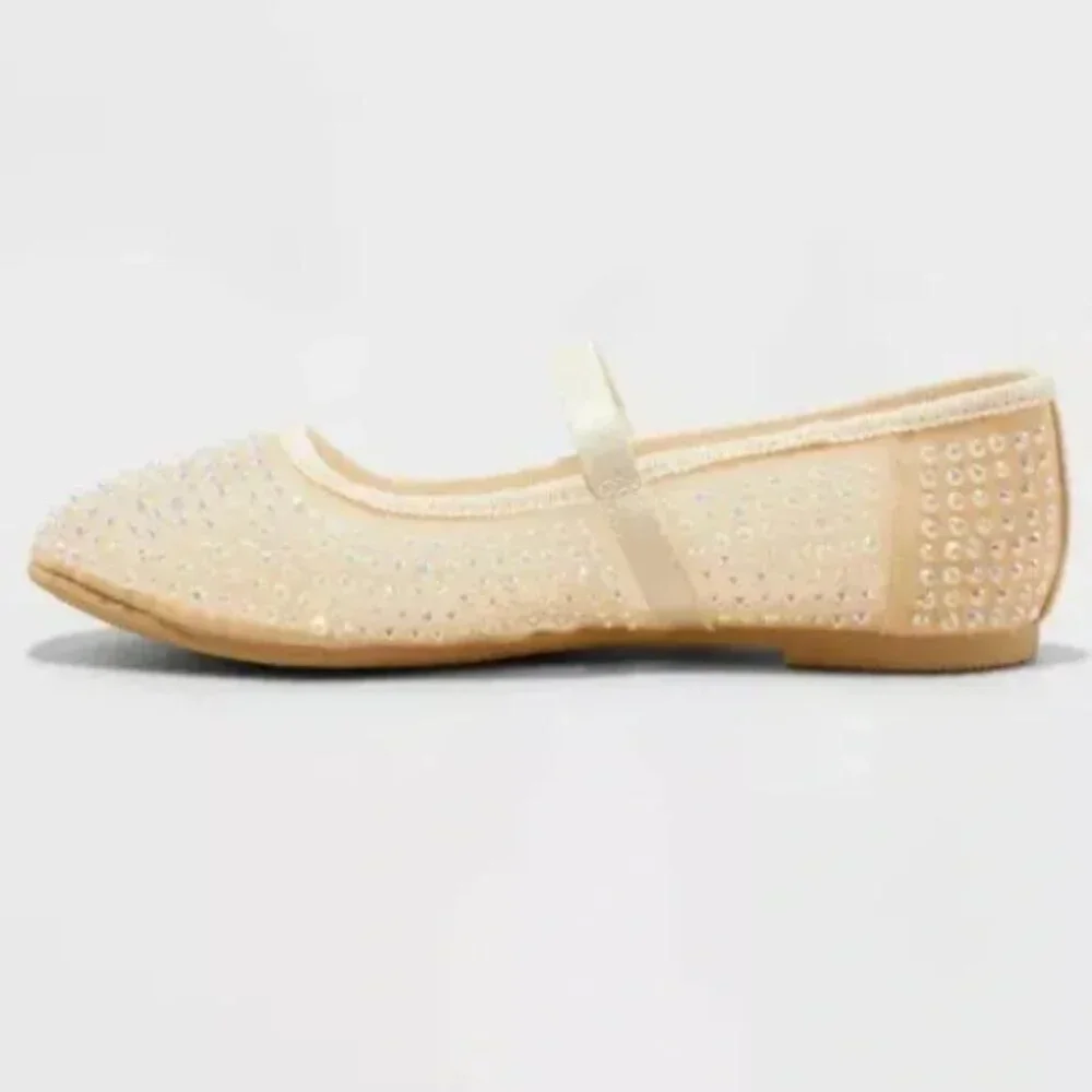 Girls Art Class Faye Mesh Ballet Flats Beige Rhinestones Size 1 Dress Shoes